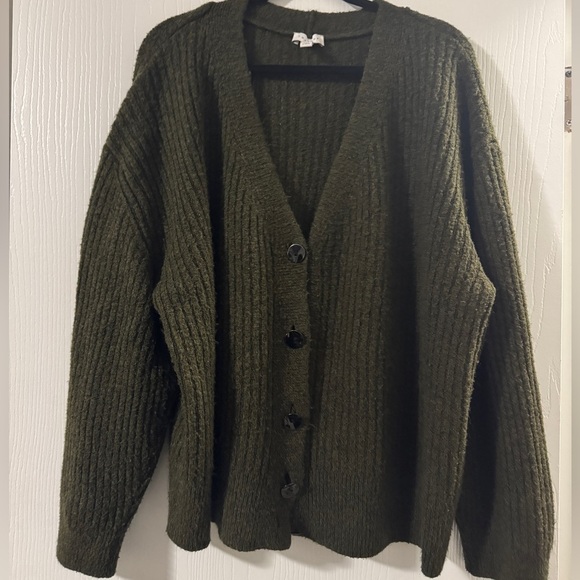 Topshop Sweaters - Topshop Dark Green Ribbed Cardigan